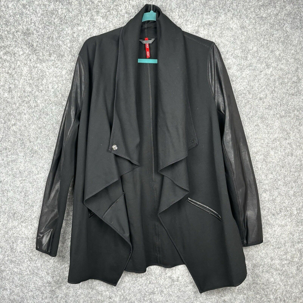 SPANX Black Waterfall Jacket with Leather Sleeves
